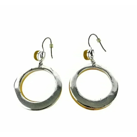 VTG Retro Yellow Frosty Resin Earrings Rhinestones Round Dangle Silver Tone - Picture 4 of 8